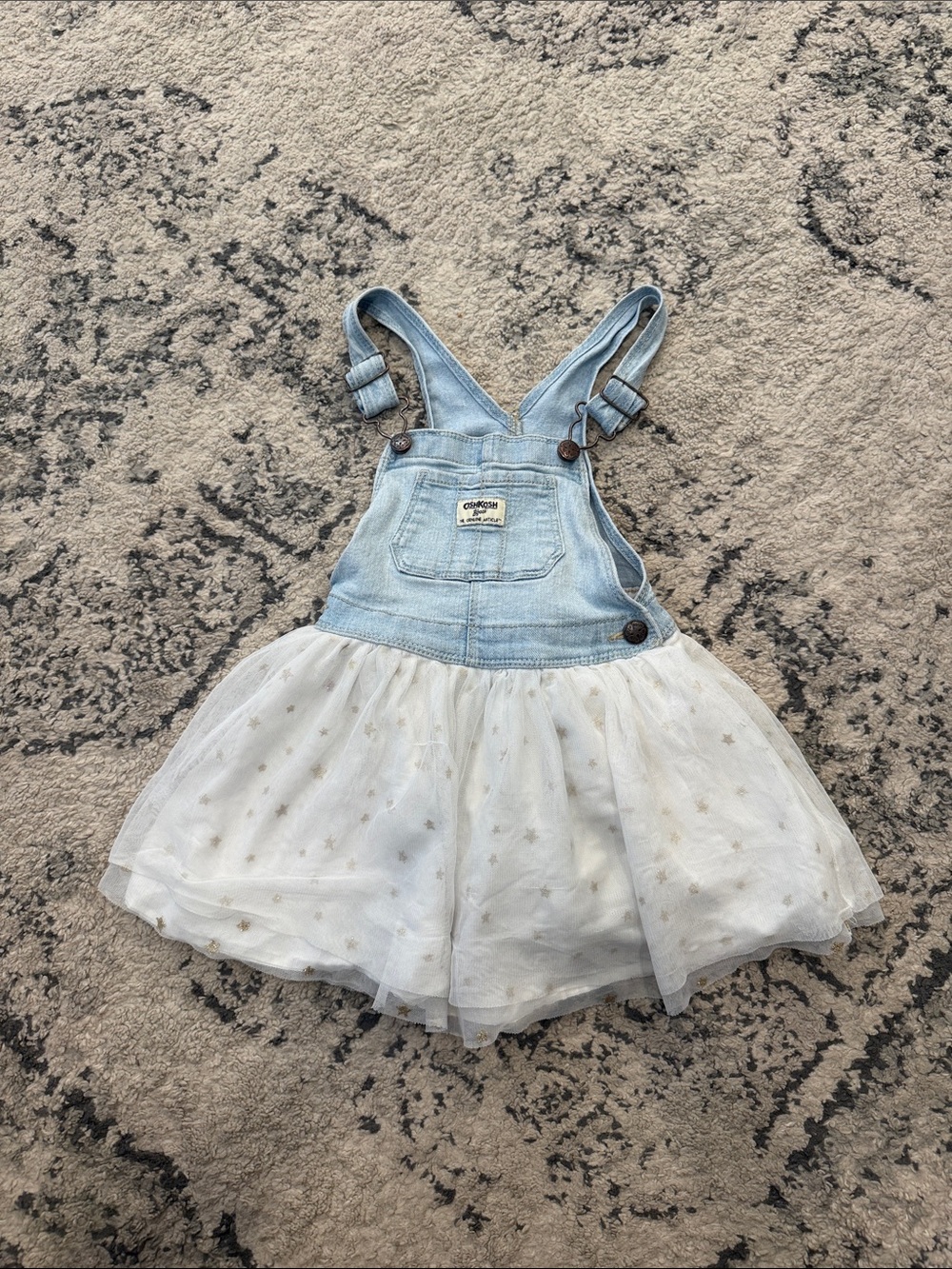 OshKosh B'gosh Light Blue Denim Overall Dress with White Tulle Skirt